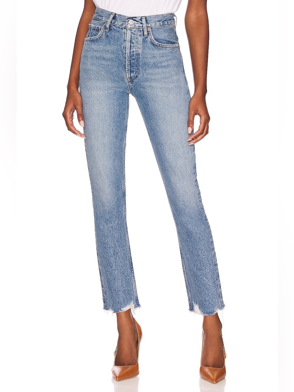 Agolde Riley Crop High-Rise Straight Jeans in Blue Size 27